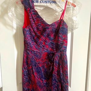 Stunning one shoulder BCBG blue and red dress